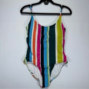 Anne Cole Stripe One Piece Swimsuit Multicolor Adjustable Strap Size 12